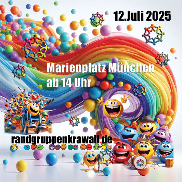 Flyer Randgruppenkrawall 2025. Wie immer mit vielen bunten Smilies. Infos folgen im Text.