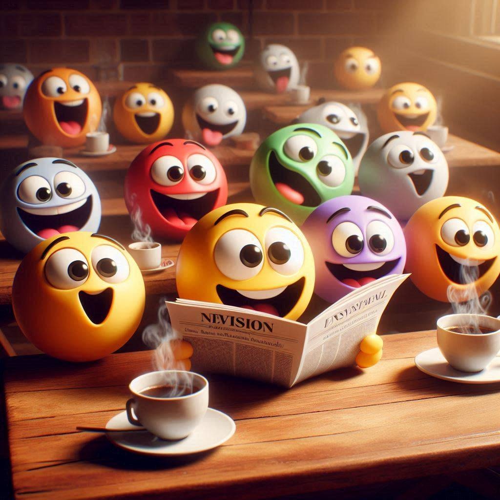 Bunte Smileys lesen in einer Zeitung